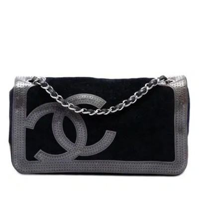 Pre-owned Chanel Terry Cloth Cc Sport Line Shoulder Bag In Black