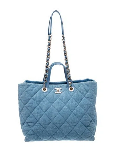 Pre-owned Chanel Terry Cloth Coco Beach Tote In Blue