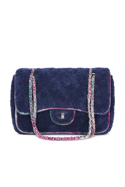Pre-owned Chanel Terry Cloth Maxi Flap Bag In Blue