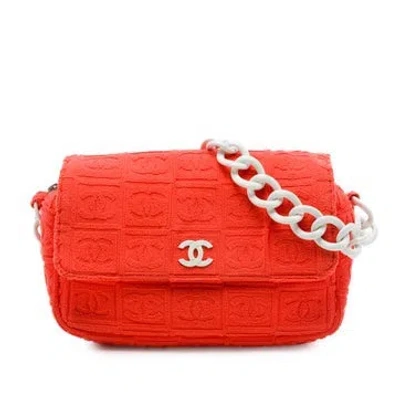 Pre-owned Chanel Terry Cloth Sport Line Flap In Orange