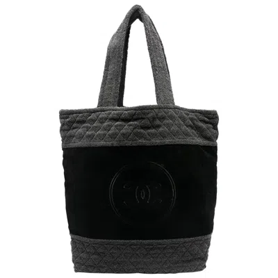 Pre-owned Chanel Terry Cloth Tote In Black