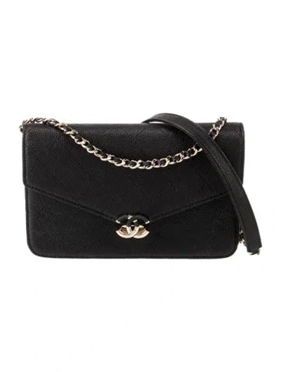 Pre-owned Chanel Thread Around Cc Wallet On Chain In Black