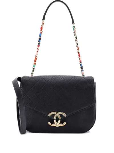 Pre-owned Chanel Thread Around Flap Bag Quilted Caviar Medium Shoulder Bag In Black