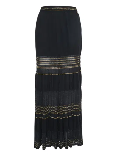 Pre-owned Chanel Tiered Midi Skirt In Black