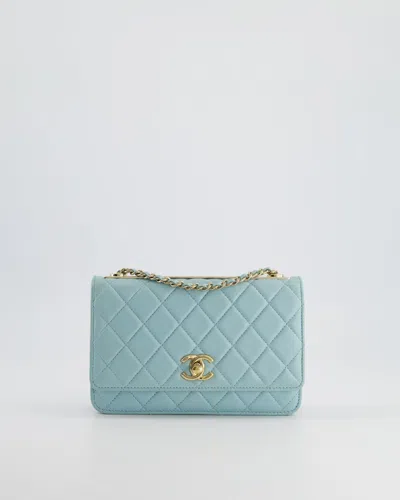Pre-owned Chanel Tiffany Quilted Trendy Wallet On Chain Bag In Lambskin Leather With Champagne Gold Hardware In Blue