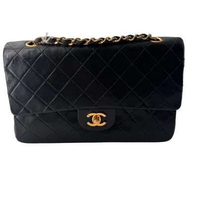 Pre-owned Chanel Timeless - Classic Double Flap Bag Pleated Chevron Calfskin Leather Shoulder Bag Bag () In Black