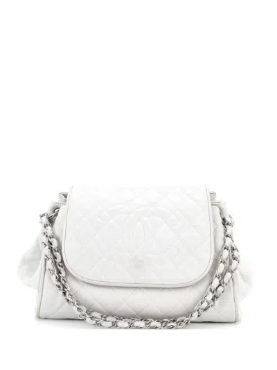 Pre-owned Chanel Timeless Accordion Flap Bag Quilted Caviar Shoulder Bag In White