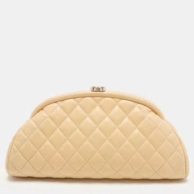 Pre-owned Chanel Timeless Beige Quilted Leather Clutch In Sand