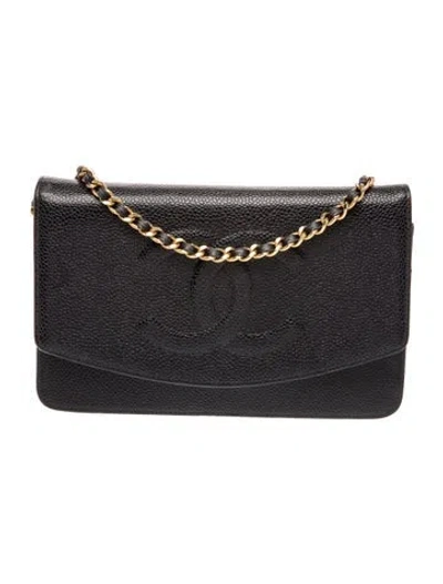 Pre-owned Chanel Timeless Caviar Wallet On Chain In Black