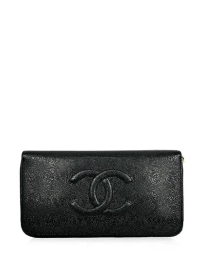 Pre-owned Chanel Timeless Cc Caviar Leather Wallet In Black