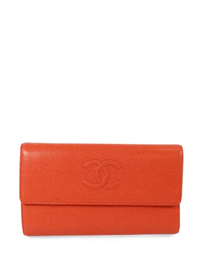 Pre-owned Chanel Timeless Cc Flap Wallet In Orange