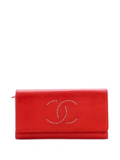 Pre-owned Chanel Timeless Cc Flap Wallet Studded Calfskin Long Small Wallets In Red