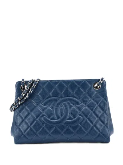 Pre-owned Chanel Timeless Cc Frame Quilted Caviar Medium Tote Bag In Blue