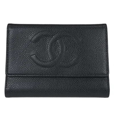 Pre-owned Chanel Timeless Cc French Wallet Caviar Black Calfskin Wallets Accessory ()