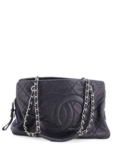 Pre-owned Chanel Timeless Cc Shopping Tote Quilted Caviar Medium Shoulder Bag In Black