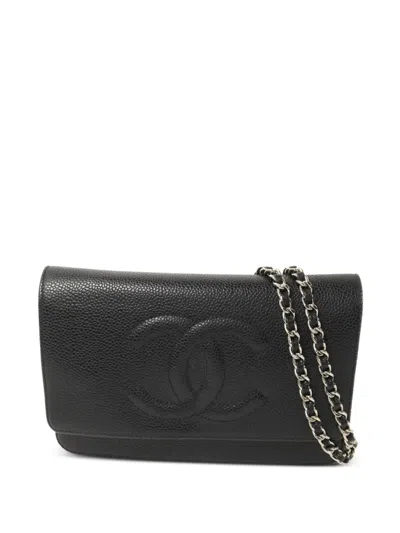 Pre-owned Chanel Timeless Cc Wallet On Chain Shoulder Bag In Black