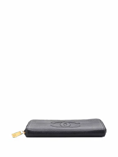 Pre-owned Chanel Timeless Cc Zipped Wallet Caviar Long Small Wallets In Black