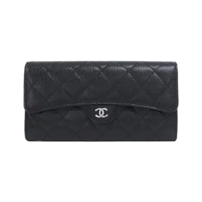 Pre-owned Chanel Timeless Classic Caviar Skin Long Wallet In Black
