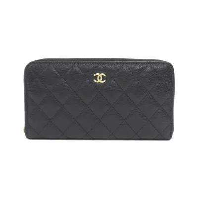 Pre-owned Chanel Timeless Classic Caviar Skin Long Wallet In Black