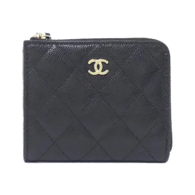 Pre-owned Chanel Timeless Classic Caviar Skin Wallet In Black