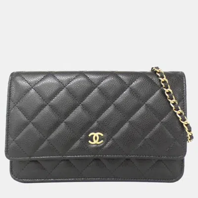 Pre-owned Chanel Timeless Classic Line Black Leather Chain Wallet