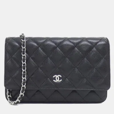 Pre-owned Chanel Timeless Classic Line Black Leather Chain Wallet