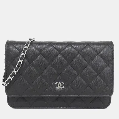 Pre-owned Chanel Timeless Classic Line Black Leather Chain Wallet