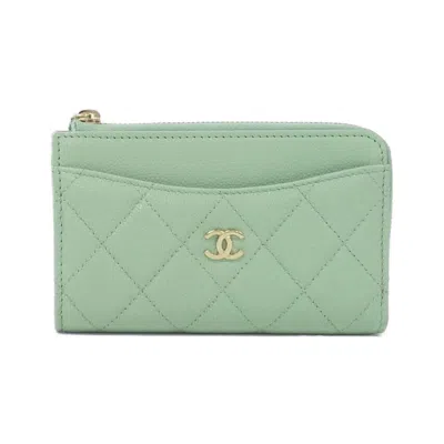 Pre-owned Chanel Timeless Classic Line Caviar Card Case In Green