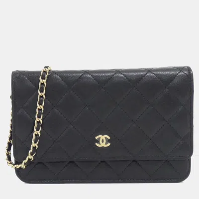 Pre-owned Chanel Timeless Classic Line Chain Wallet In Black