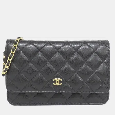 Pre-owned Chanel Timeless Classic Line Chain Wallet In Black
