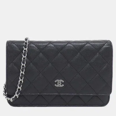 Pre-owned Chanel Timeless Classic Line Chain Wallet In Black