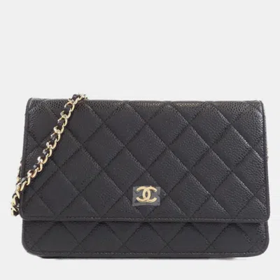 Pre-owned Chanel Timeless Classic Line Chain Wallet In Black