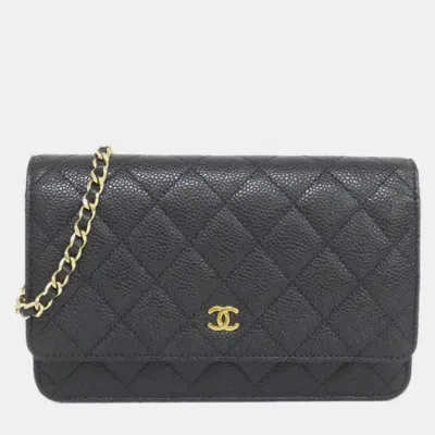 Pre-owned Chanel Timeless Classic Line Chain Wallet In Black