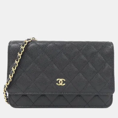 Pre-owned Chanel Timeless Classic Line Chain Wallet In Black
