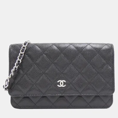 Pre-owned Chanel Timeless Classic Line Chain Wallet In Black