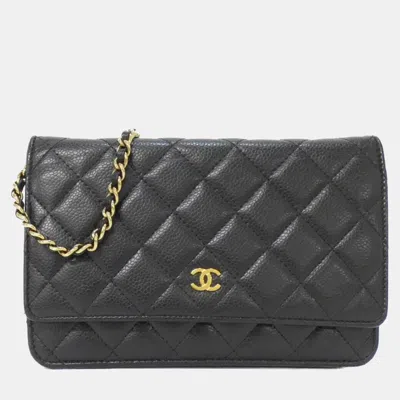 Pre-owned Chanel Timeless Classic Line Chain Wallet In Black