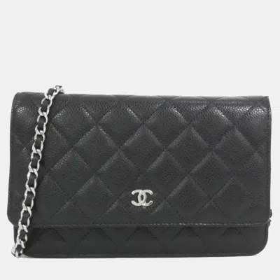 Pre-owned Chanel Timeless Classic Line Chain Wallet In Black