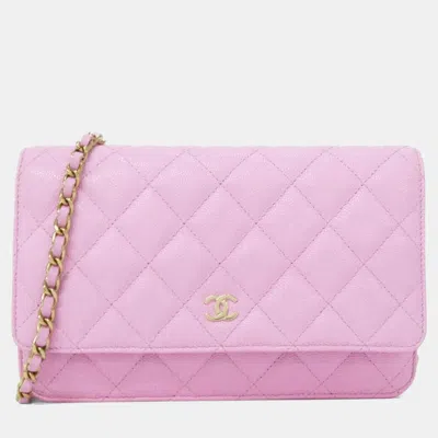 Pre-owned Chanel Timeless Classic Line Chain Wallet In Pink