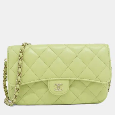 Pre-owned Chanel Timeless Classic Line Light Green Leather Phone Case