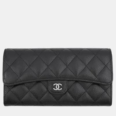 Pre-owned Chanel Timeless Classics Line Long Wallet Blackap0241 Caviar Leather