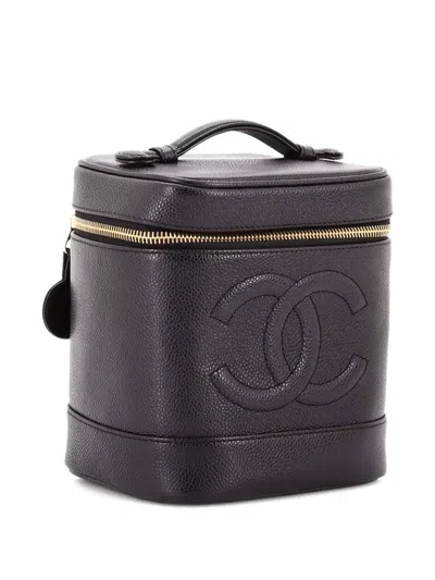 Pre-owned Chanel Timeless Cosmetic Case Caviar Tall Pouch In Black
