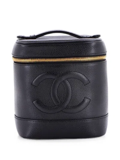 Pre-owned Chanel Timeless Cosmetic Case Caviar Tall Pouch In Black