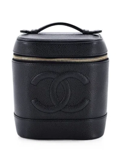 Pre-owned Chanel Timeless Cosmetic Case Caviar Tall Pouch In Black