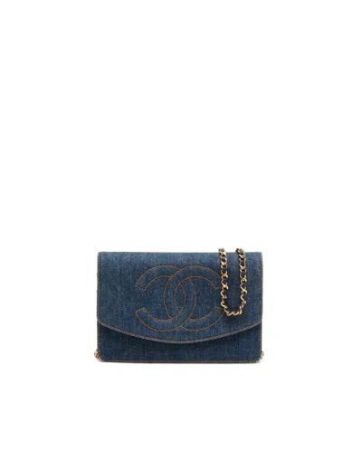 Pre-owned Chanel Timeless Denim Wallet On Chain Bag In Blue