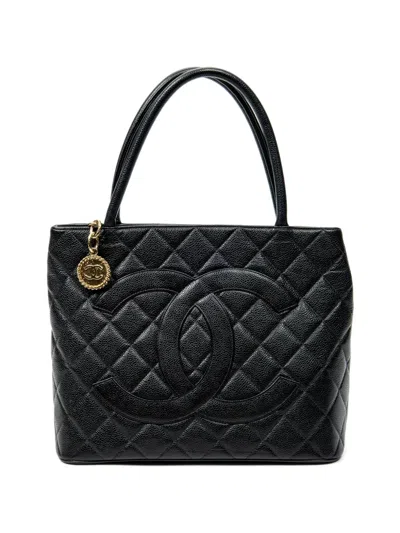 Pre-owned Chanel Timeless Medallion Leather Tote Bag In Black