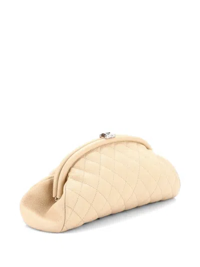 Pre-owned Chanel Timeless Quilted Caviar Clutch Bag In Neutral