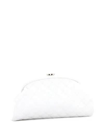 Pre-owned Chanel Timeless Quilted Caviar Clutch Bag In White