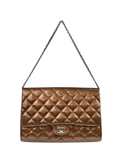 Pre-owned Chanel Timeless Striated Patent-leathershoulder Bag In Brown