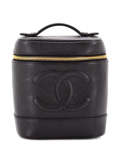 Pre-owned Chanel Timeless Vanity Case Caviar Tall Pouch In Black