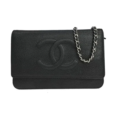 Pre-owned Chanel Timeless Wallet On Chain Caviar Black Leather Wallets Accessory ()